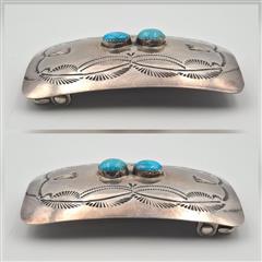 Vintage Sterling Silver Rectangular Concho Stamped Turquoise 1.5